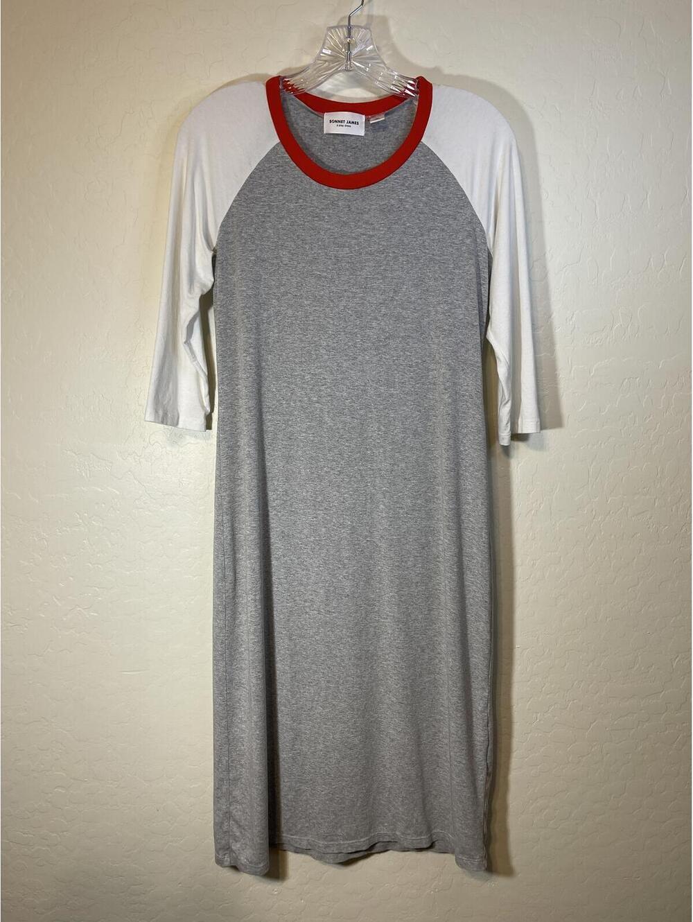 Sonnet James Gray and White Raglan Sleeve Dress Red Trim